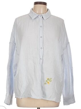SO Light Blue Button-Down Long Sleeve Shirt with Yellow Floral Accent